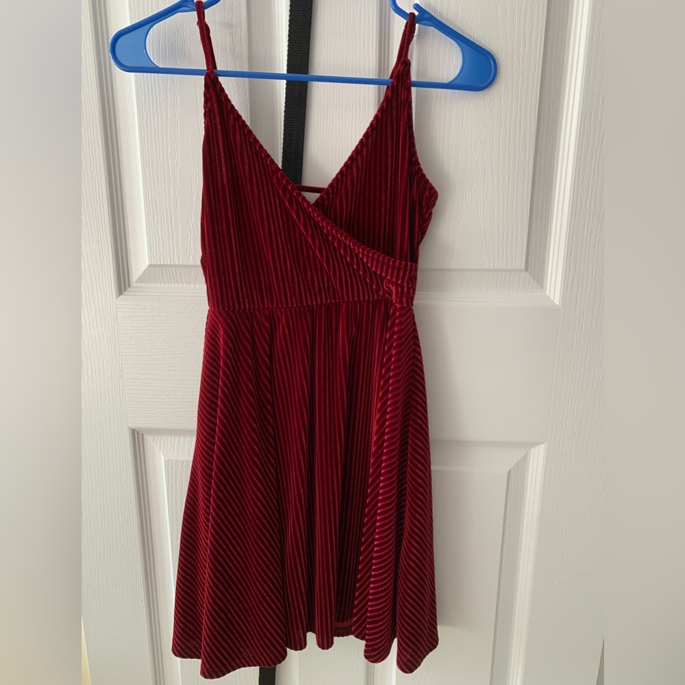 forever 21 red corduroy mini dress v neck and open back size s